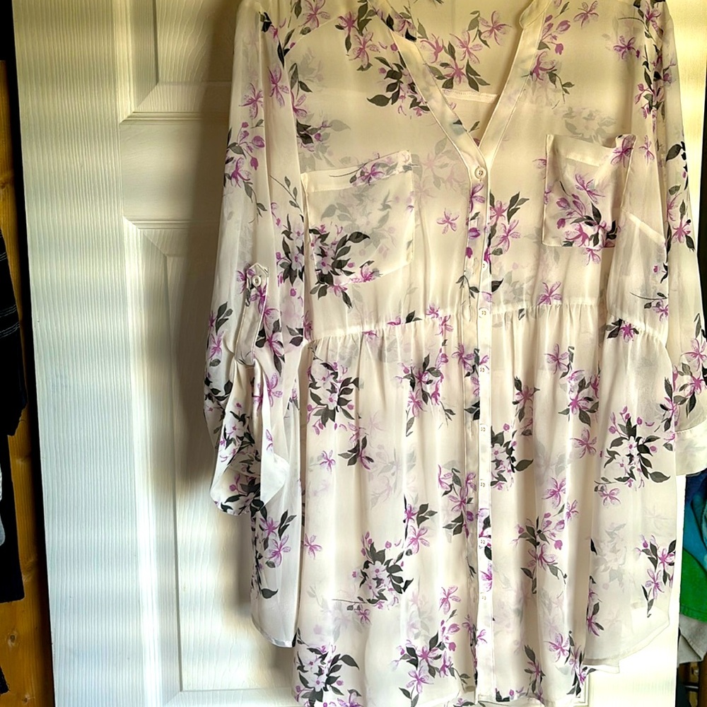 Torrid Size 3 Sheer button up tunic top, needs tank underneath.